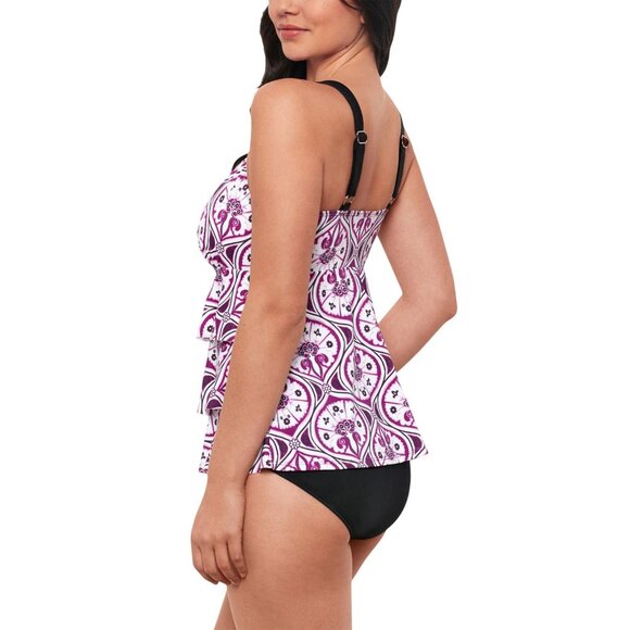NWT Swim Solutions Printed Tiered Fauxkini One Piece Swimsuit Magenta Purple 10 - Picture 3 of 8
